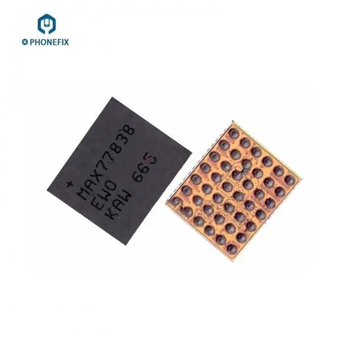 Small MAX77838 EW0 power IC chip for Samsung Galaxy S7 G9300 Edge, used in smartphone components by PHONEFIX.