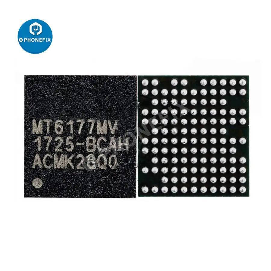 PhoneFix IC power chip for Android phones, featuring model MT6177MV/6177W/6166V/6176V/6158V/6350V components for mobile devices.