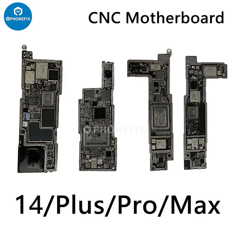 CNC board CPU baseband swap repair component for iPhone 6 to 14 Pro Max by PHONEFIX, showing precision-machined metal parts.