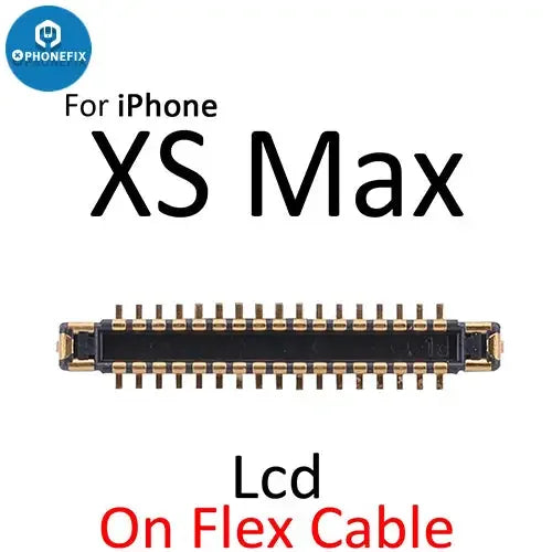 PhoneFix iPhone X XS MAX XR LCD display with 3D Touch FPC connector port, showing close-up of component on the circuit board.