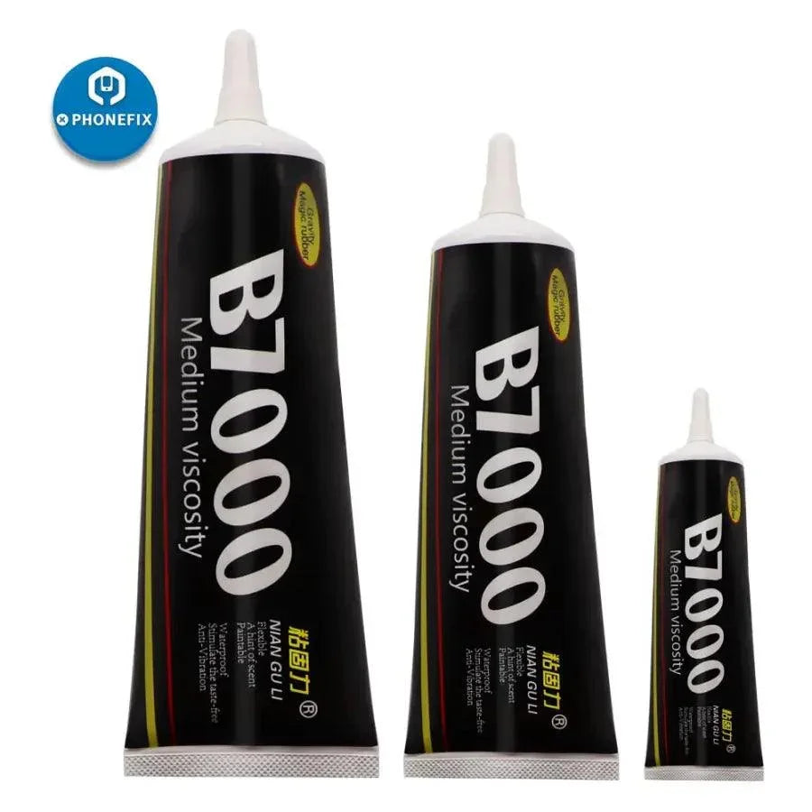 PhoneFix B7000 transparent super glue adhesive for DIY LCD repair, strong multi-purpose glue for electronics and crafts.