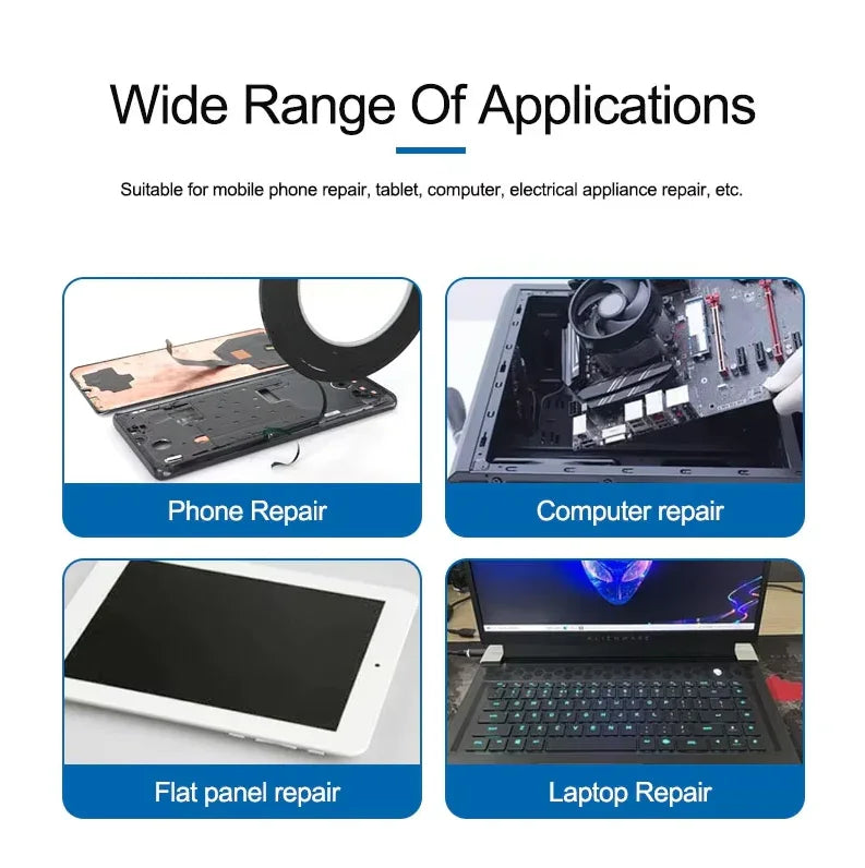 Black double-sided adhesive foam tape for LCD screen repair, used as consumables by PHONEFIX.