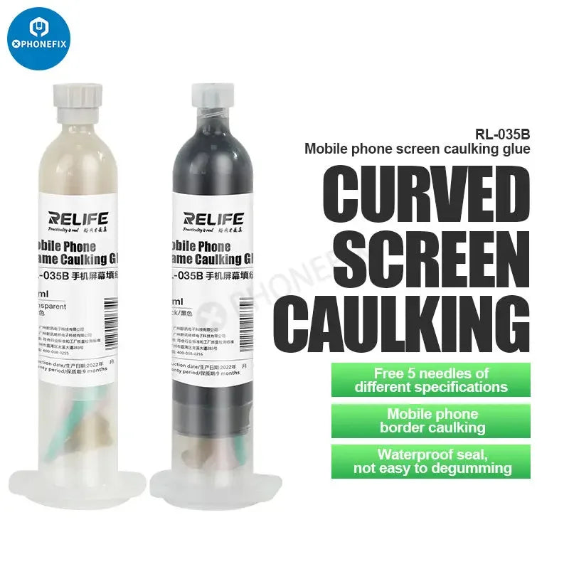 RL-035B PhoneFix mobile phone screen caulking glue, universal sealant in 30ml tube, used for phone screen repairs.