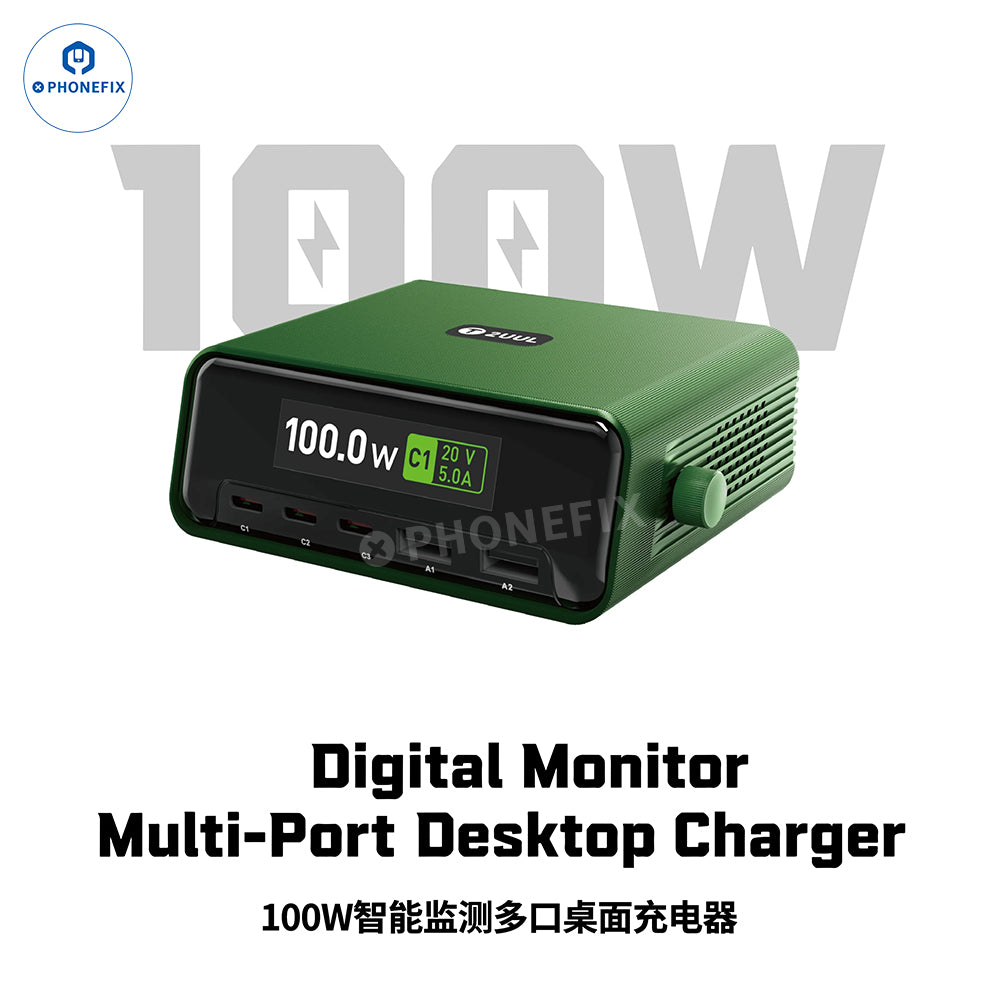 PHONEFIX 2UUL PC12 100W multi-port desktop charger and digital charging station with multiple DC power supply ports.