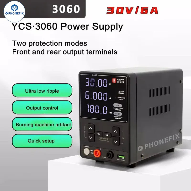 PHONEFIX YCS 3060 3061 30V 6A DC power supply with ammeter for phone PCB repair and electronic testing.