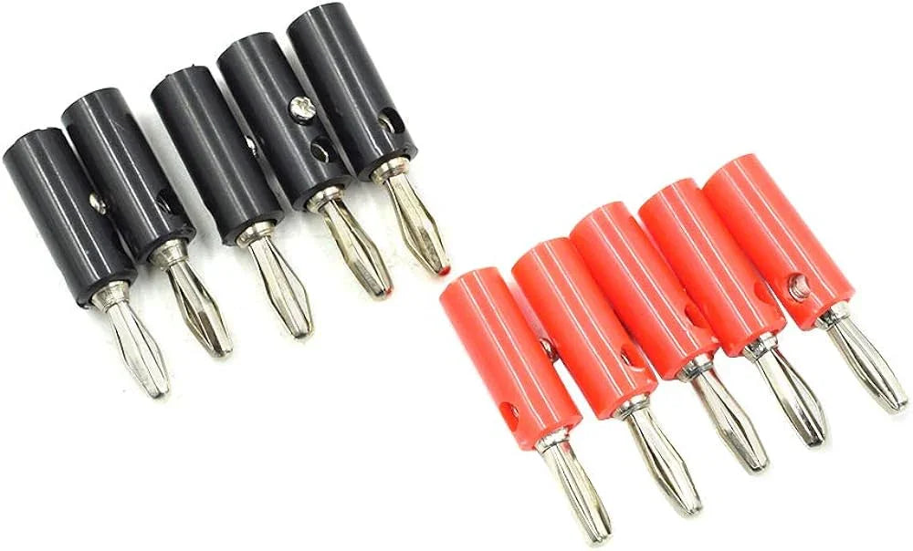 PHONEFIX 4mm banana plug wire cable screw connectors for DC power supply and digital multimeter testing.