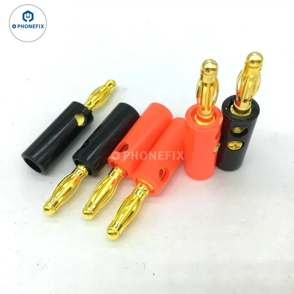 Gold plated brass banana plug connector for DC power supply, designed for digital multimeters by PHONEFIX.