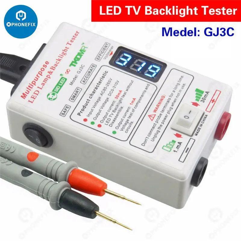 PHONEFIX GJ3C LED TV backlight tester, digital multimeter with adjustable current detection, used for testing LED TV backlights.