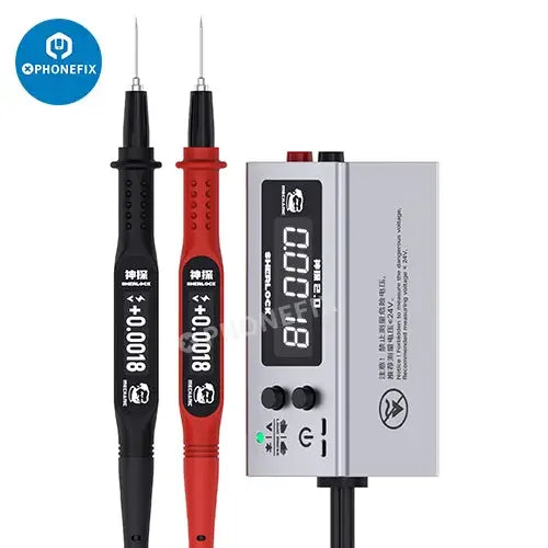 PHONEFIX Mechanic Sherlock V2.0 digital multimeter used for precise motherboard testing and diagnostics.