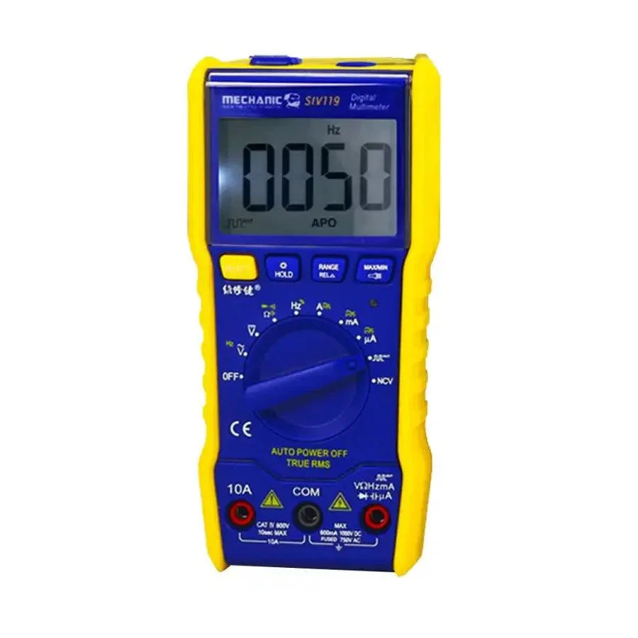 PHONEFIX MECHANIC SIV119 mini automatic digital multimeter showing digital display and test leads on a white background.