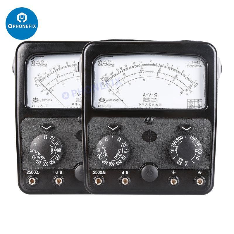 PHONEFIX MF500 digital multimeter measuring AC/DC voltage and resistance, high-precision testing tool with digital display.