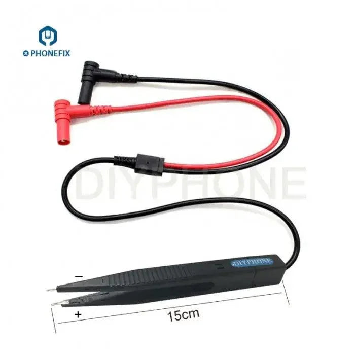 Digital multimeter lead wire tweezers and probe for PCB board soldering repair, compatible with PHONEFIX multimeter devices.