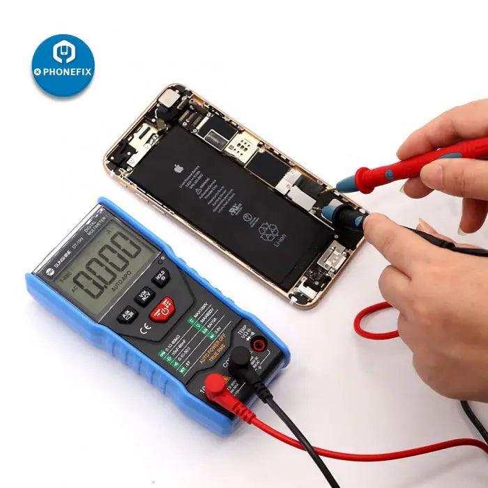 PHONEFIX Smart DT-19N digital multimeter measuring AC/DC voltage and resistance with a digital display.
