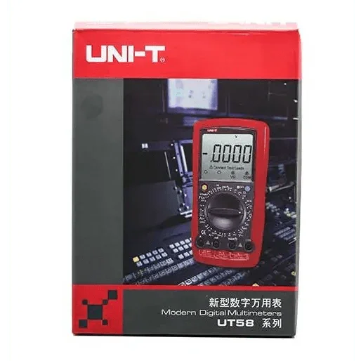 UNI-T UT58A LCD digital multimeter by PHONEFIX, used for PCB soldering, electronics testing, and repair diagnostics.