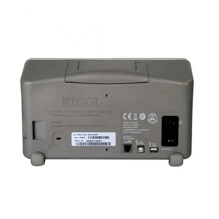 RIGOL DS1104Z Plus 4-channel 100MHz digital storage oscilloscope with display showing waveforms and controls.