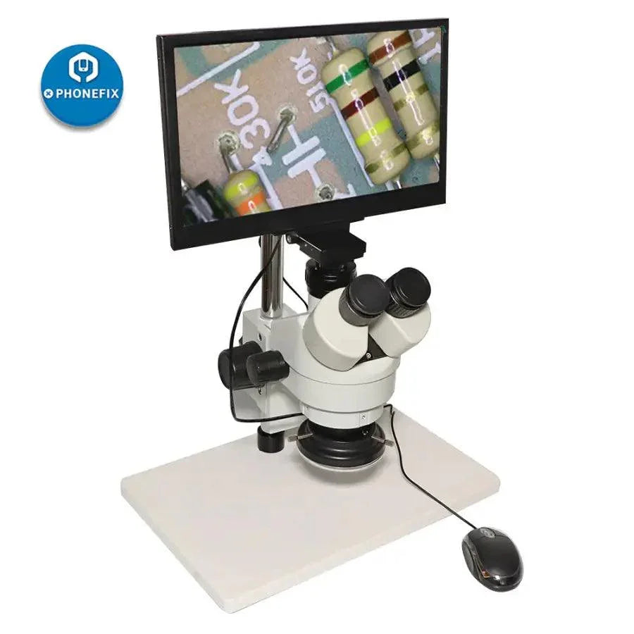 Integrated trinocular stereo white microscope with LCD display screen by PHONEFIX, electric microscope for detailed scientific observation.