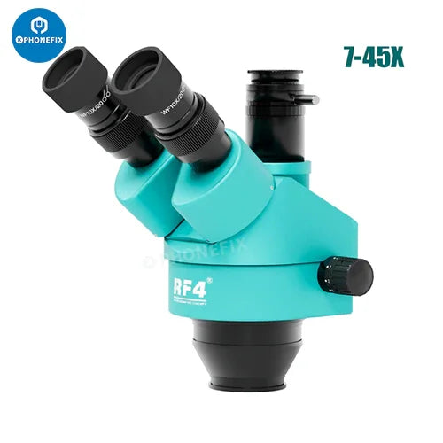 RF4 Simul-Focal Trinocular Zoom Stereo Microscope Head with Barlow Lens, designed for electric microscopes by PHONEFIX