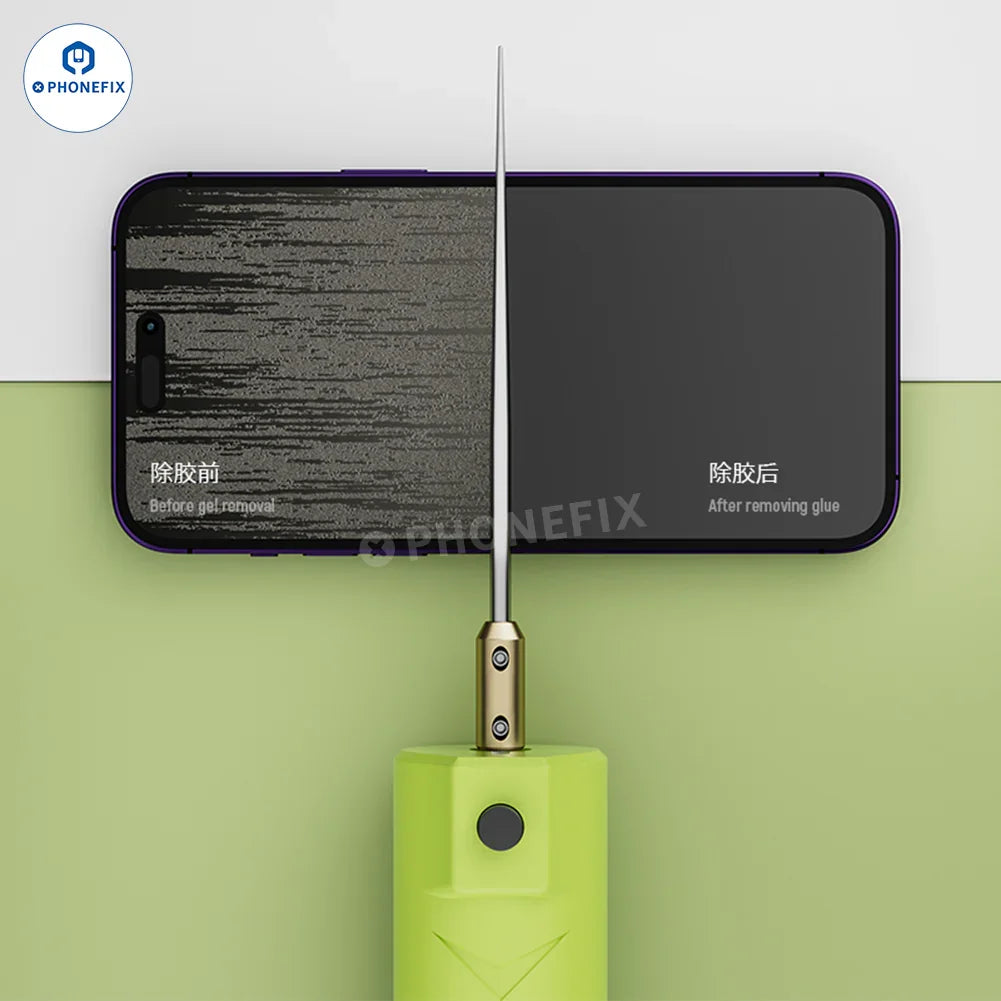 PHONEFIX iFixes i15 i27 phone screen OCA glue remover electric grinder tool with a compact design and power cord attachment.
