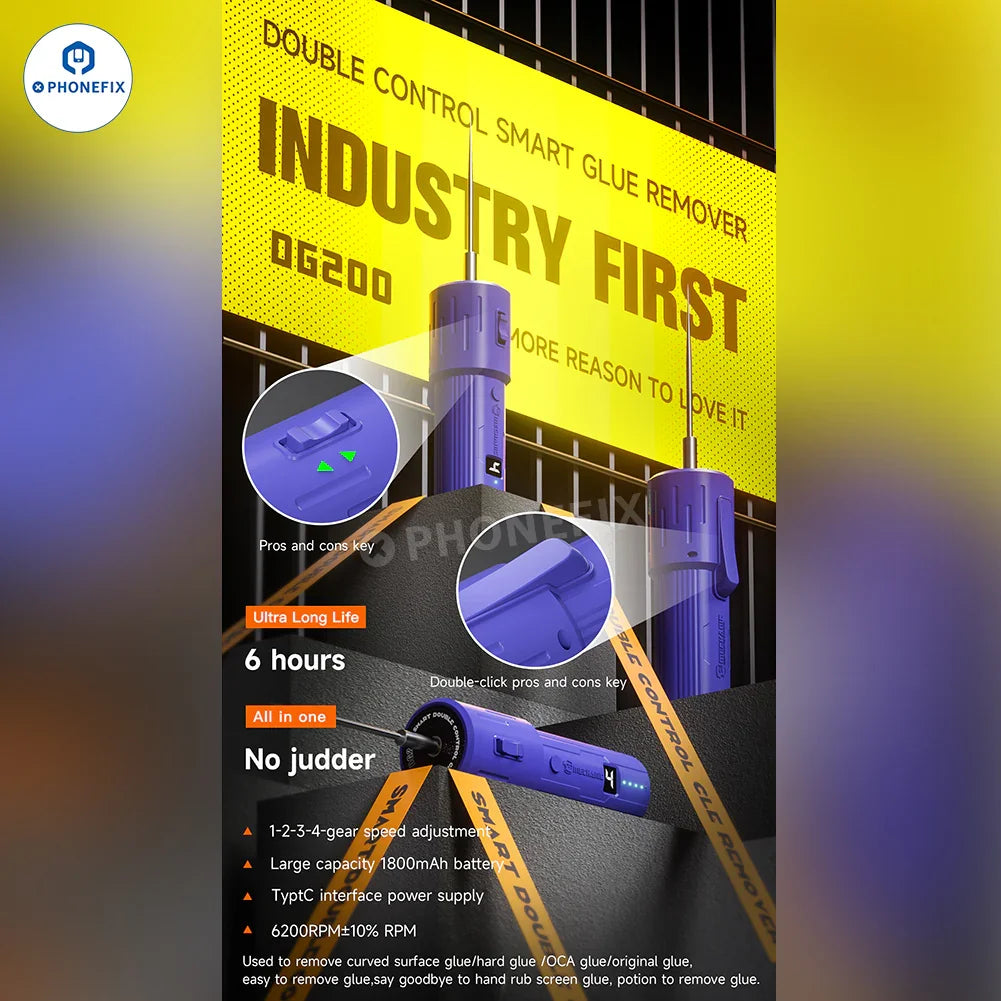 PHONEFIX mechanic electric OCA glue remover with grinding and polishing features, green lamp for precise electronics repair.