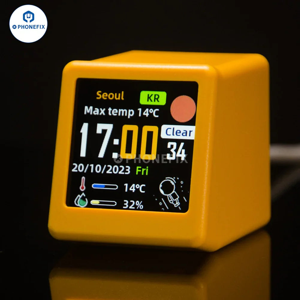 PHONEFIX GeekMagic WIFI digital clock and weather station with Bitcoin and stock display, electric power tools accessory.