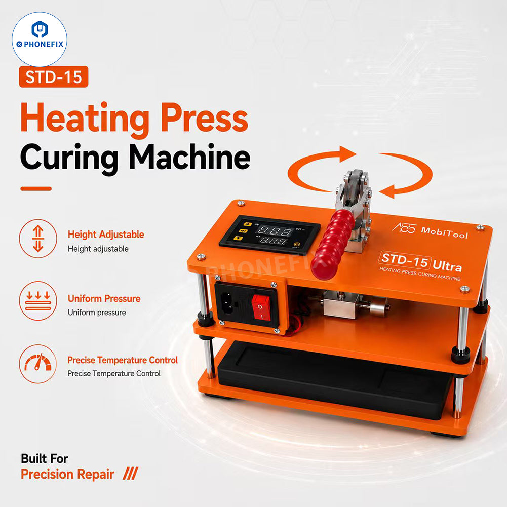 Electric MobiTool STD-15 Ultra Heating Pressing Machine for phone repair by PHONEFIX, with heating plates and control panel.