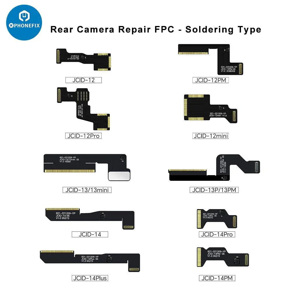 JCID rear camera repair FPC cable for iPhone XR to Pro Max, used as a Face ID repair tool for iPhone models.