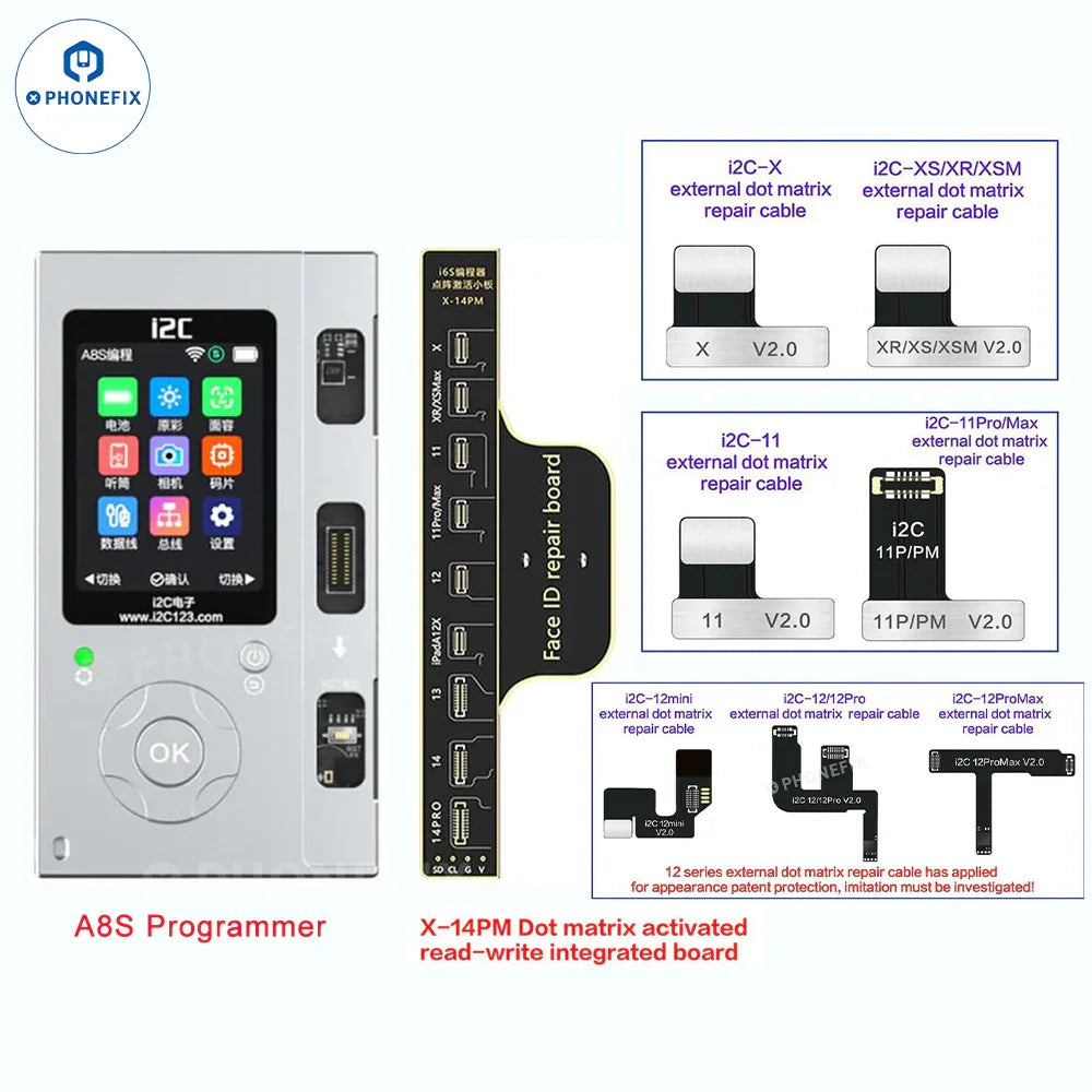 PHONEFIX i2C Dot Matrix Face ID Repair Tool for iPhone, repair cable set for Face ID without soldering, shown in the image.