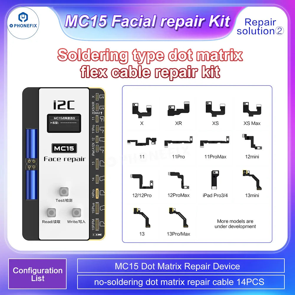 i2C MC15 Dot Matrix Repair Instrument for iPhone X-15PM Face ID, a specialized tool for Face ID repair by PHONEFIX.