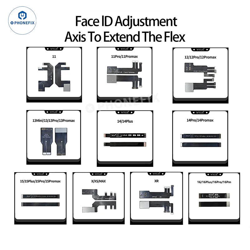 WYLIE Dot Matrix Extension Flex Cable for iPhone Face ID repair, showing the flexible connector and dot matrix design.