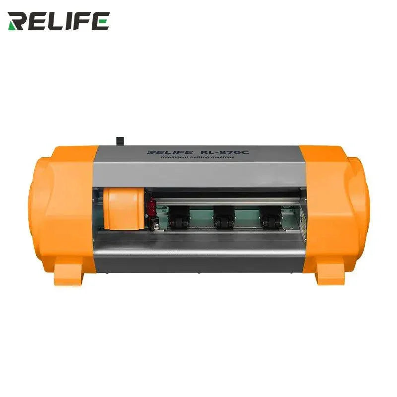 PHONEFIX RL-870C intelligent phone screen film cutting machine for iPhone and iPad, showing the device with a screen film being cut.