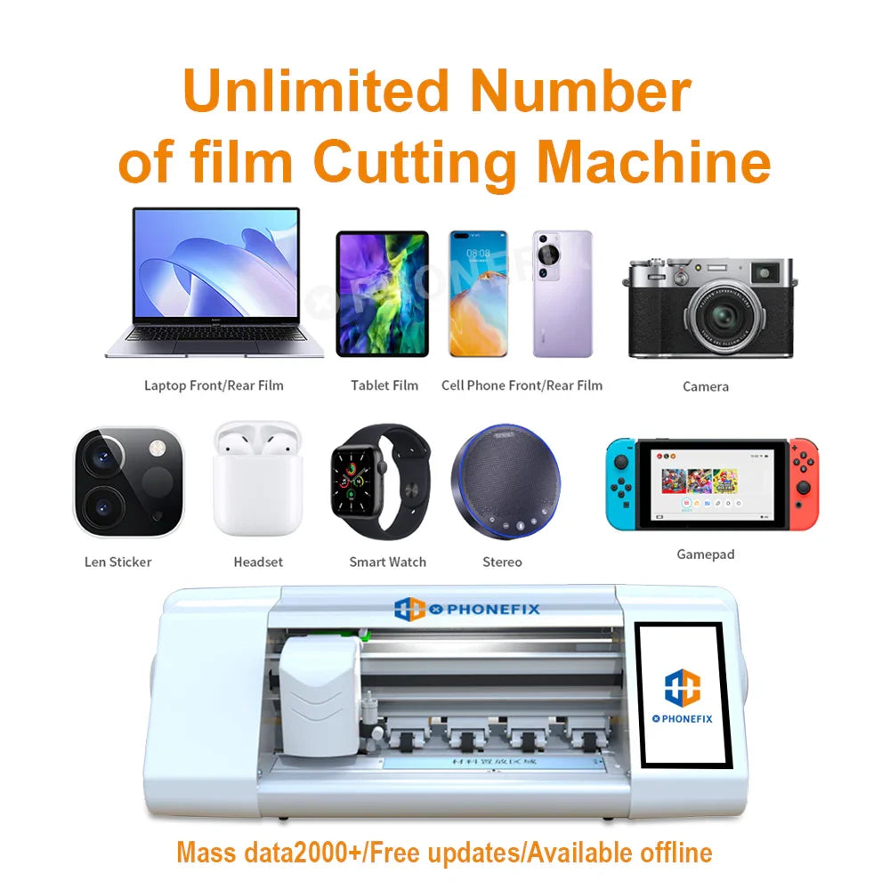 PhoneFIX E210 film cutting machine with screen protector cutter for precise cutting of phone screen protectors.