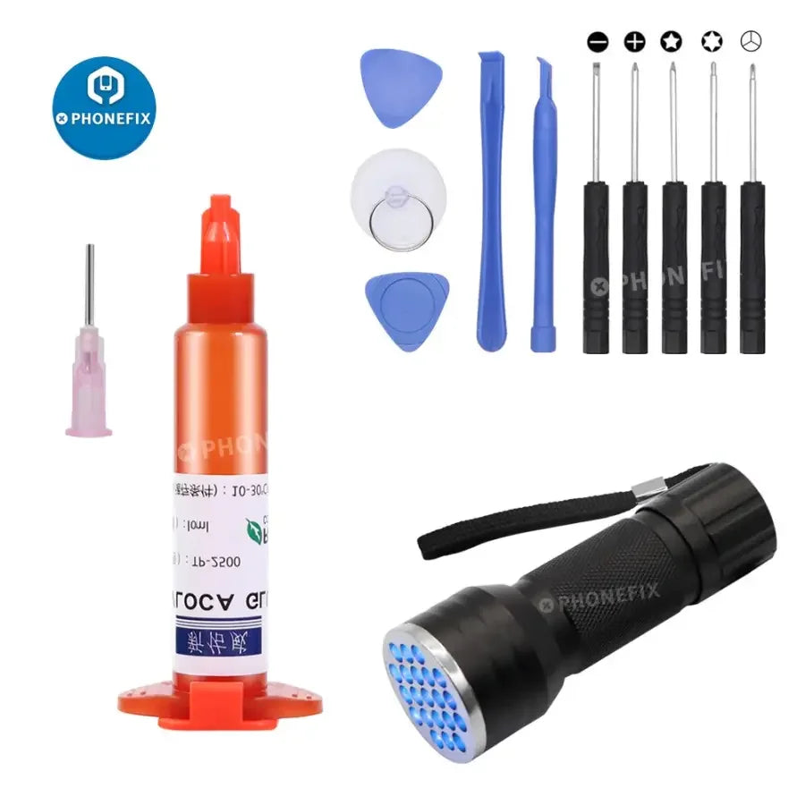 PHONEFIX TP-2500 LOCA UV glue light lamp kit for phone screen repair, compact tool for precise UV curing of screen adhesives.