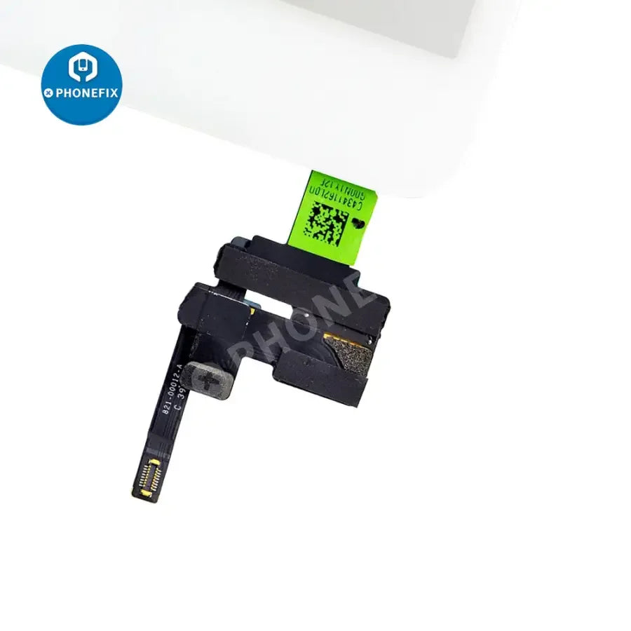 iPad Mini 3 digitizer assembly with home button replacement, showing the screen and digitizer components from PHONEFIX.