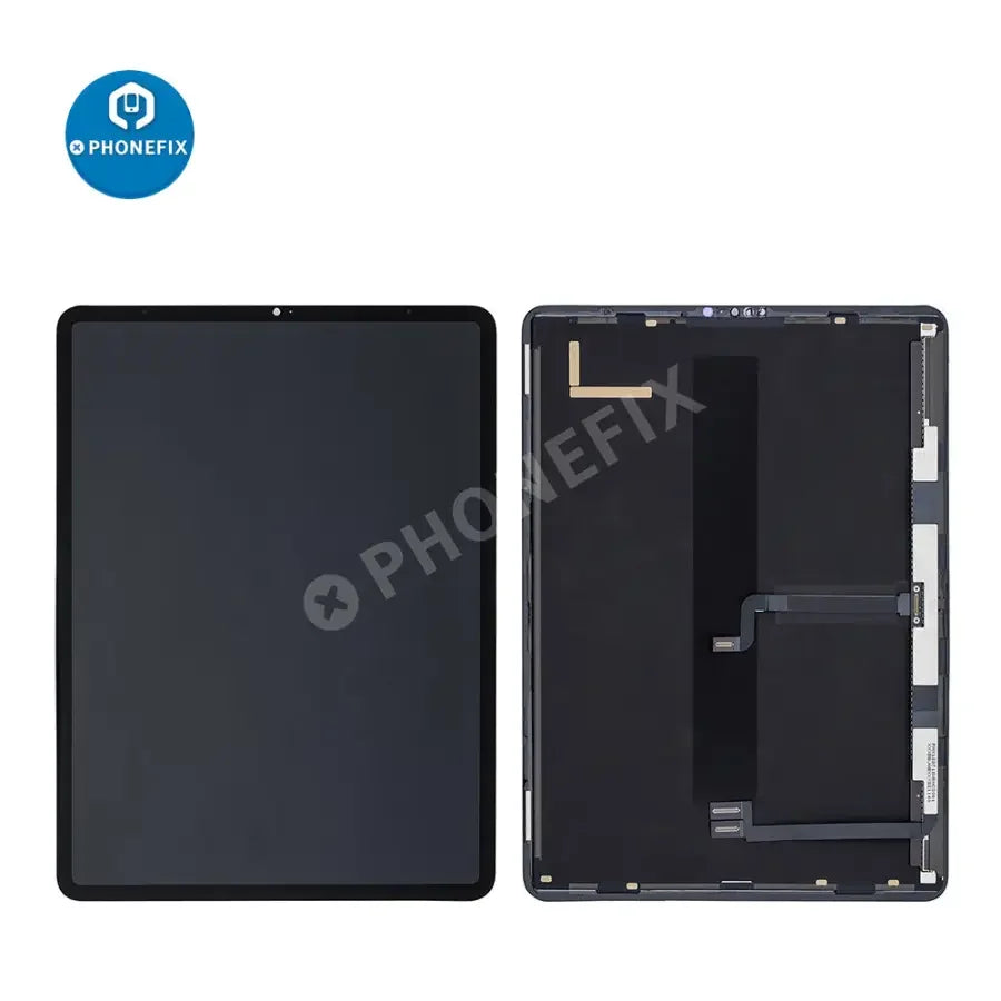 iPad Pro 12.9-inch 5th Gen LCD touch screen digitizer assembly replacement by PHONEFIX, showing the assembled display and touch screen.
