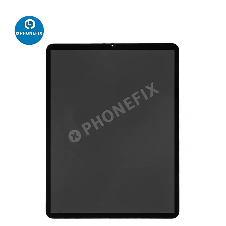 iPad Pro 12.9-inch 4th Gen LCD with digitizer assembly replacement by PHONEFIX, showing the assembled screen and digitizer.