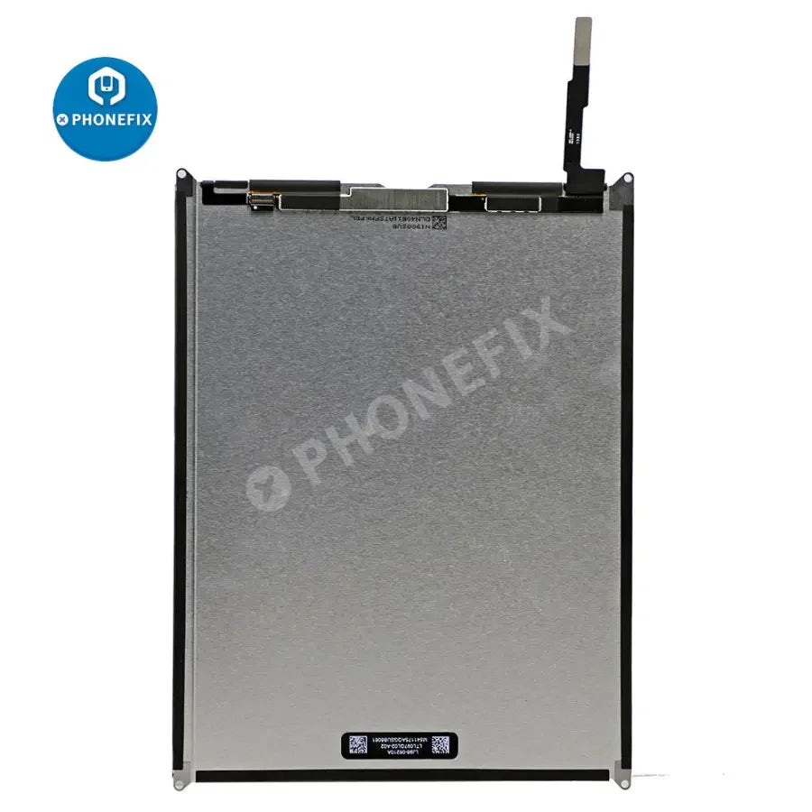 iPad Air 5 (2017) LCD display screen replacement by PHONEFIX, showing the new high-quality iPad screen with connectors and frame.