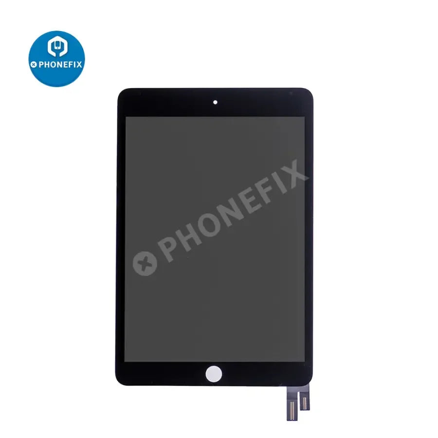 iPad Mini 4 LCD digitizer assembly replacement by PHONEFIX, showing the screen component without home button.