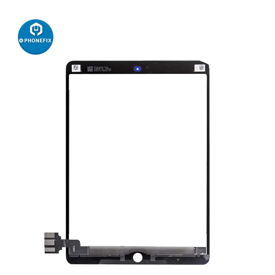 PhoneFix iPad Pro 9.7-inch touch screen digitizer with OCA glue for replacement, showing the assembled digitizer and adhesive.