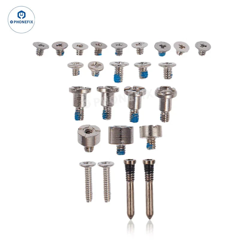 Set of PHONEFIX iPhone X-16 screws with numbered diagram for easy identification and repair.