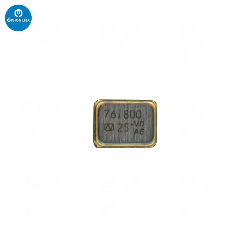 PHONEFIX iPhone 14 Pro Max crystal oscillator time clock chip for iPhone accessories, showing the small electronic component.