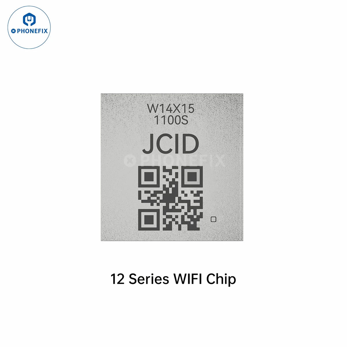 PhoneFix JCID WiFi chip unbind activation module for iPhone 12-16 Pro Max, iPhone IC repair part, close-up of the small circuit component.