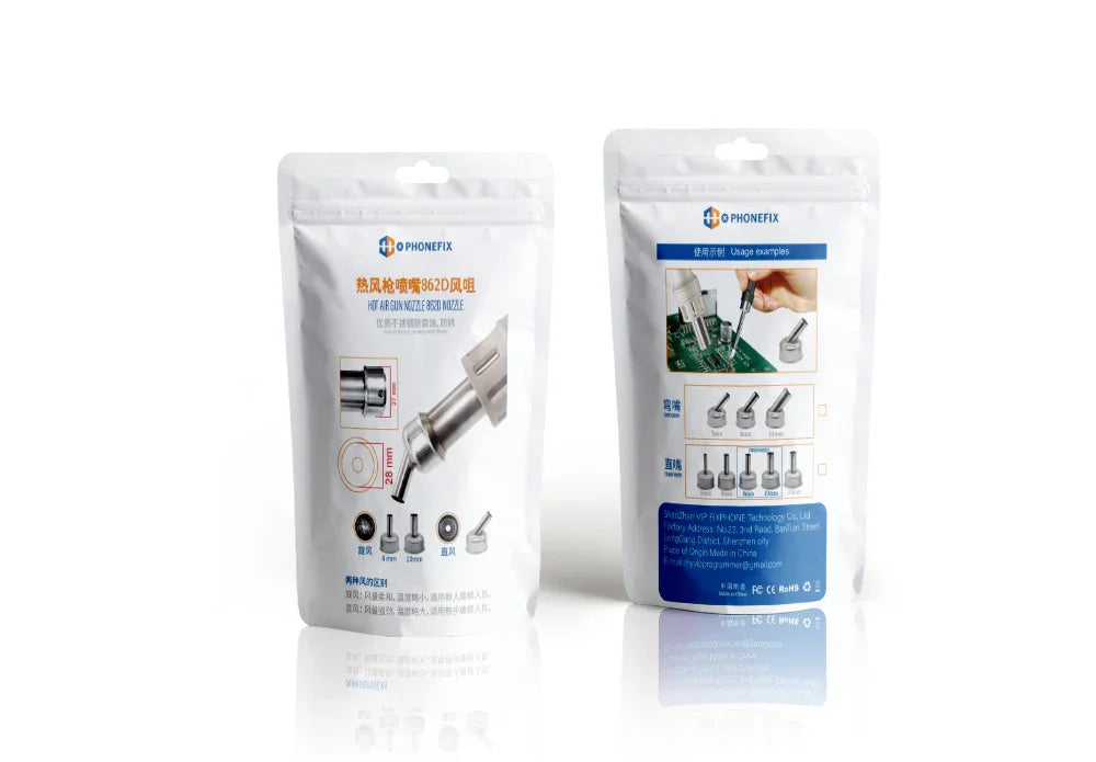 Original PHONEFIX hot air gun nozzles for ATTEN ST-862D BGA rework station, featuring iron tips and precision nozzles.