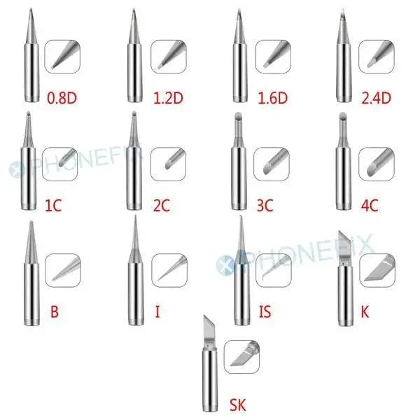 Lead-free 900M-T series welding head for soldering station, PHONEFIX iron tip for precise soldering work.