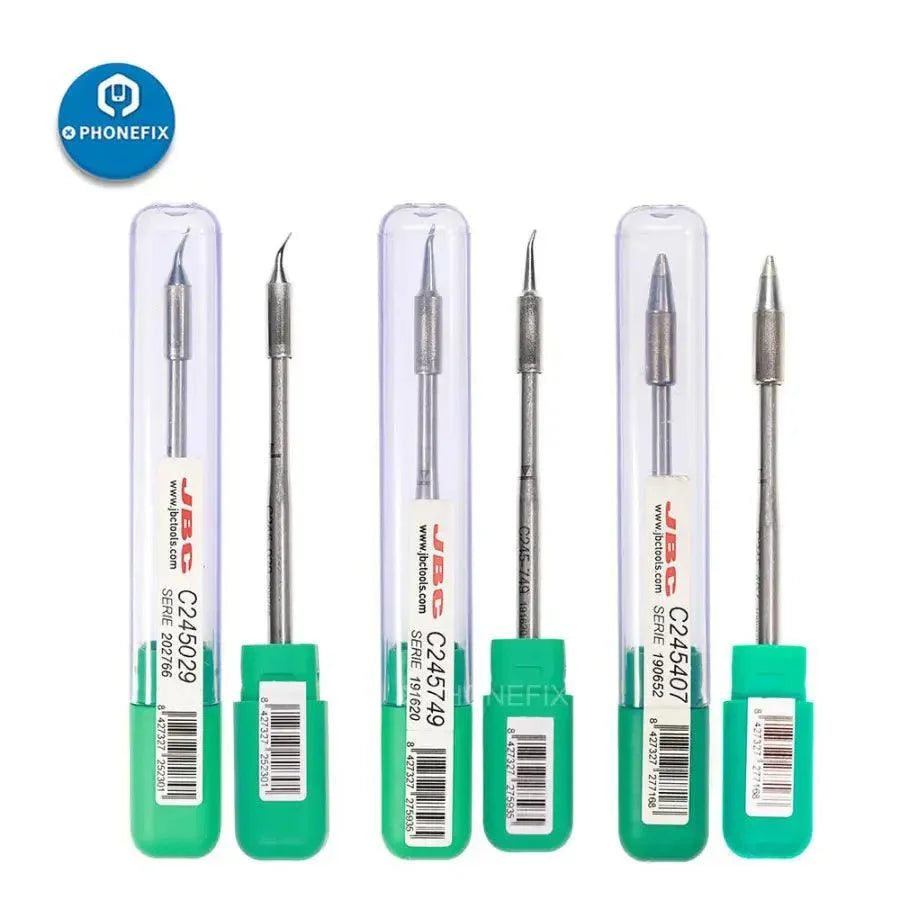 JBC C245 Series precision soldering tips for T245 handle, compatible iron tips and nozzles for electronics soldering.