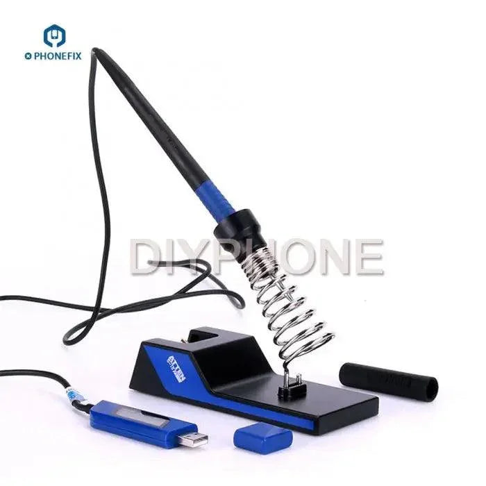 Portable USB soldering iron Atten GT-2010 by PHONEFIX showing iron tips and nozzles for precision soldering tools.