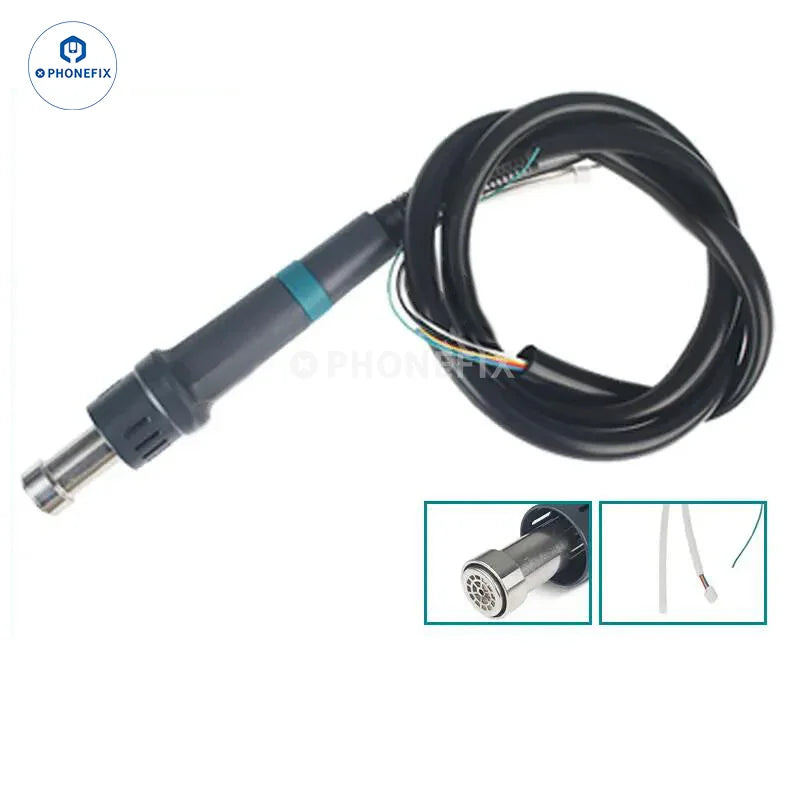 Quick 861DW heating core handle for hot air gun, featuring replacement iron tips and nozzles from PHONEFIX.