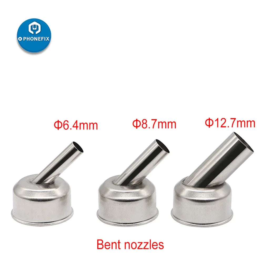 Set of three ATTEN ST-862D hot air gun accessories with iron tips and nozzles for soldering and heating applications.