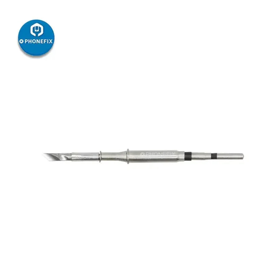 JBC C115 series soldering tip for Sugon T115 soldering station, PHONEFIX brand, shown on a clean workspace with tools.