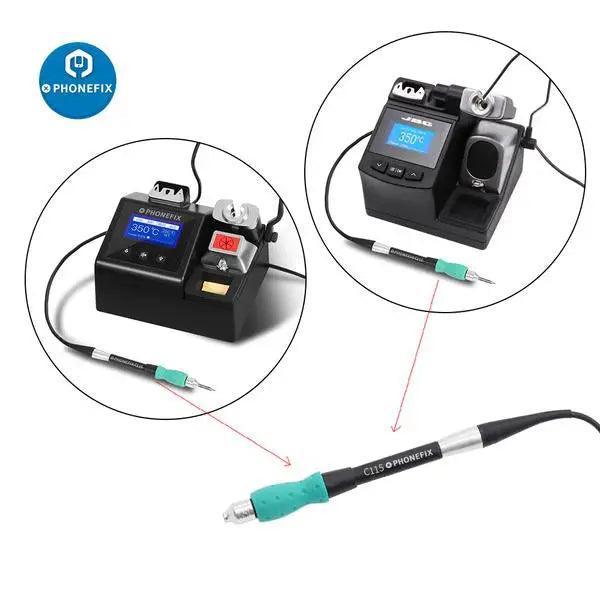 PhoneFix T245 T210 NT115 handle for JBC CD-2SD 2SHE precision soldering station, used for soldering iron tips and nozzles.