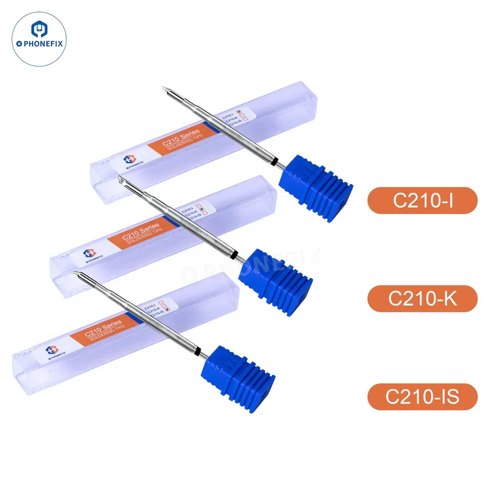 OEM C210 Series soldering iron tips and cartridges for JBC T210 handle, compatible iron tips and nozzles by PHONEFIX.